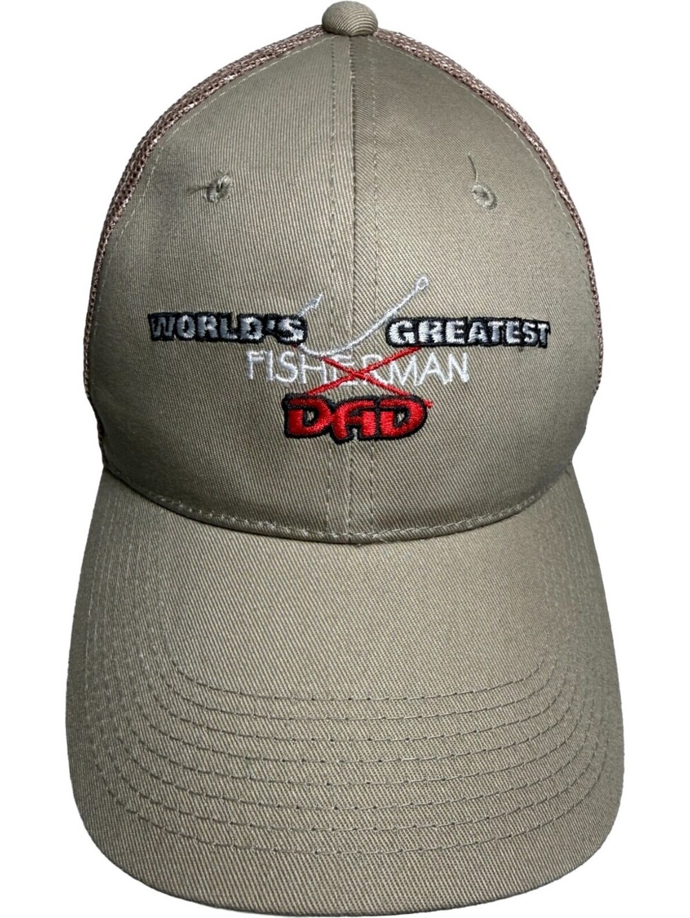 Vintage World's Greatest Dad / Fisherman Trucker Hat Khaki Snapback Cap